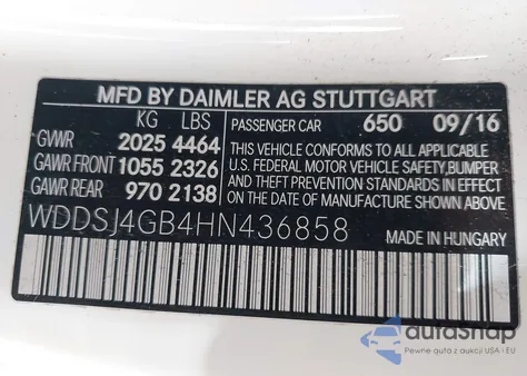 2017 Mercedes-Benz Cla 250 4Matic z USA, uszkodzony, nr VIN WDDSJ4GB4HN436858